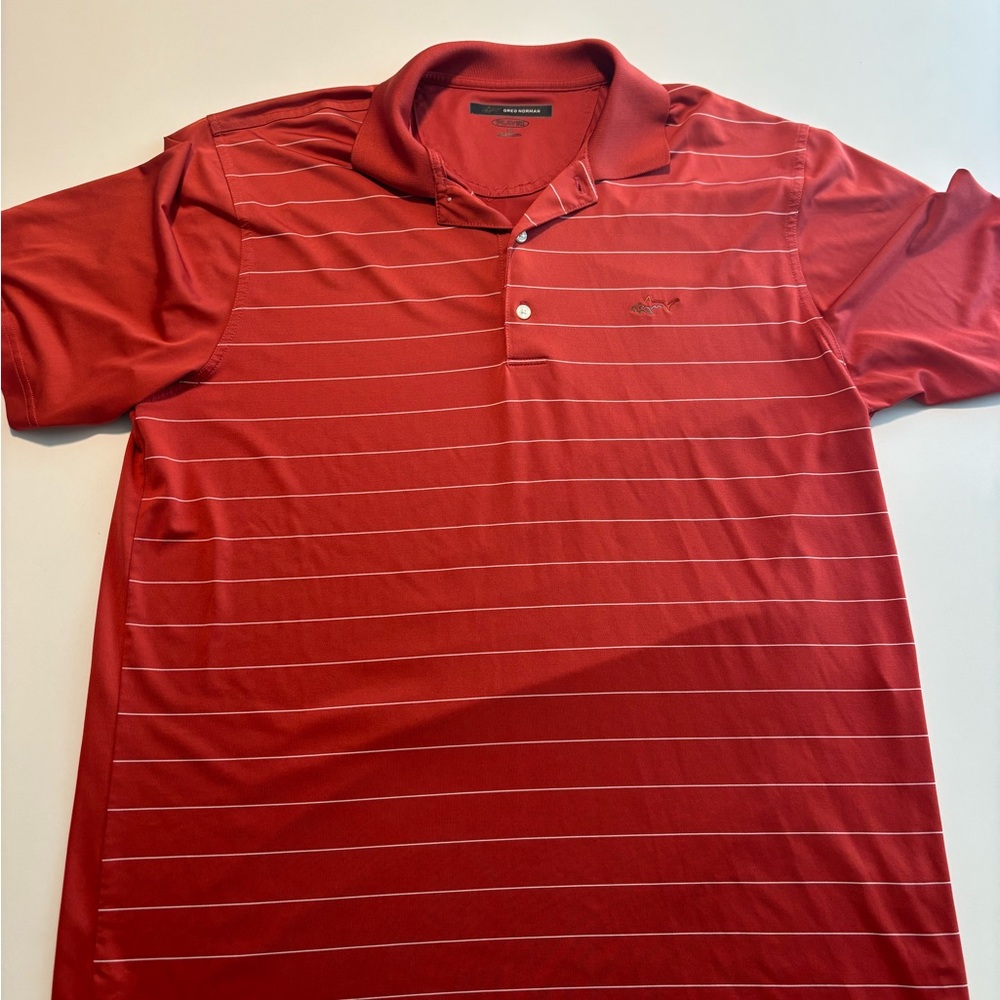 Greg Norman Sport-Tek Red Striped Polo Shirt - Men